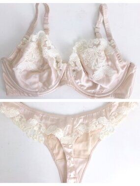 NWOT EVE'S TEMPTATION SILK UNDERWIRE FLORAL LACE BRA/PANTIES 2PC NUDE